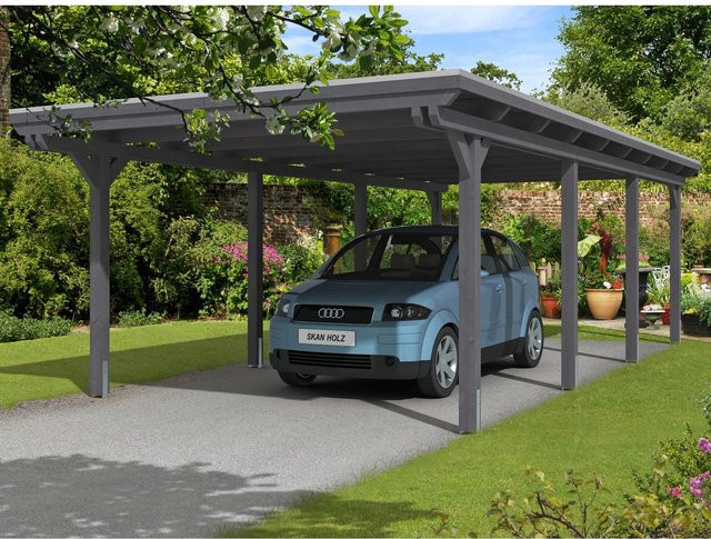 Skan Holz Carport Emsland farbbehandelt Schiefergrau B/T: 404 x 846 cm, Höhe: 242 cm - Bild 1