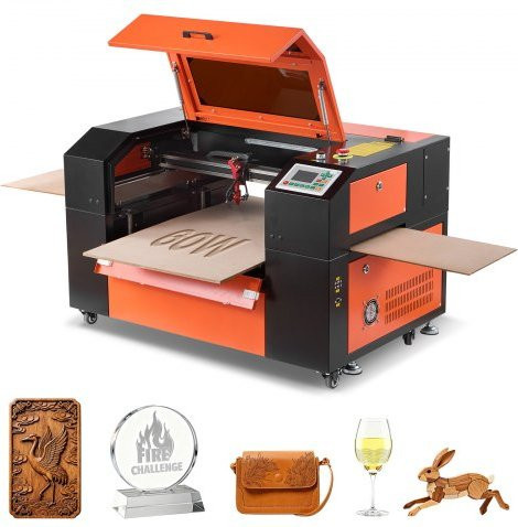 VEVOR CO2-Lasergravierer und Schneidemaschine 60 W, Arbeitsbereich: 60 x 40 cm, Farbe: Orange, kompatibel mit LightBurn, CorelDRAW und RDWorks, für Holz, Acryl und Glas - Bild 1