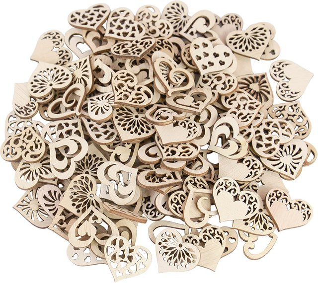 ZQNYCY Natürliche Holz Chips in Herzform, Beige, Rustikale Holzscheiben für Tischdekoration, Hochzeit, Geburtstag und DIY Bastelarbeiten - Bild 1