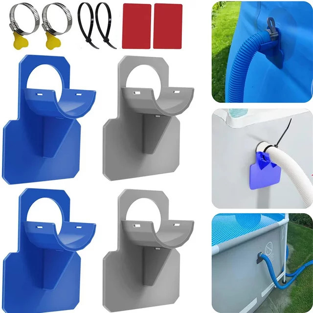 2er-Set Intex Schwimmbad-Rohrhalterungen für Aufstellpools in Blau mit Schlauchauslass-Halterung und Kabelbinder-Klemme für 30-38 mm Durchmesser - Bild 1