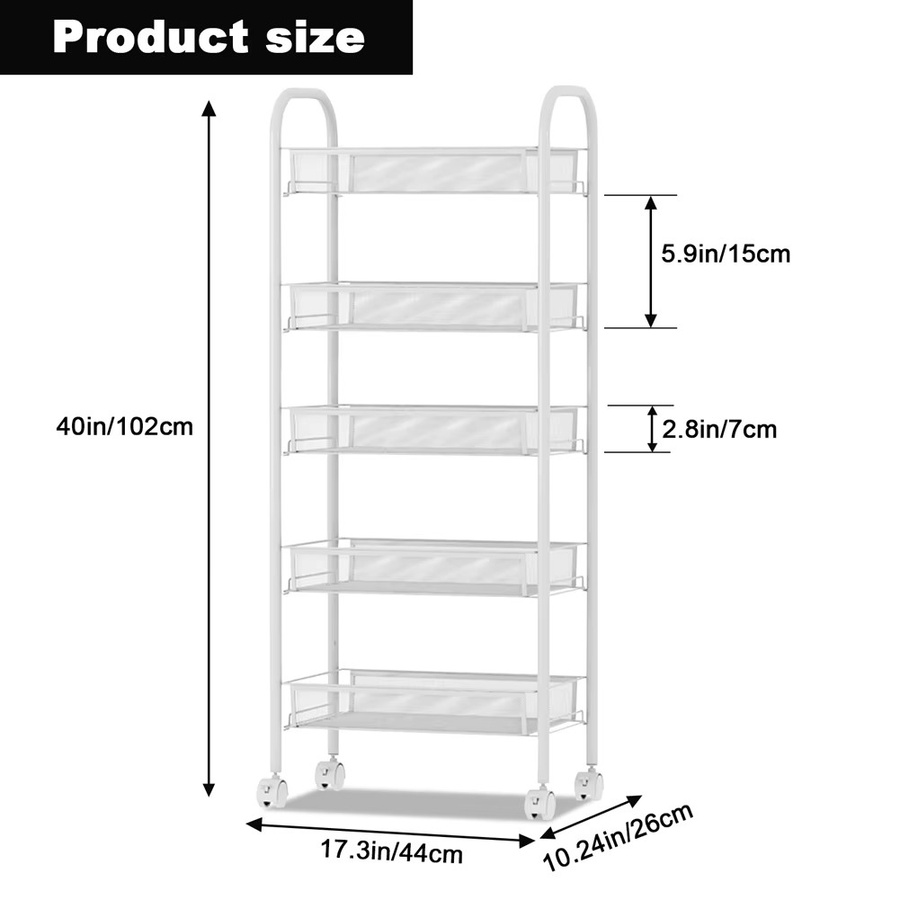 HobbyLane 5-stufiges bewegliches Metall-Trolley-Lagerregal für die Küche in Schwarz oder Weiß - Bild 3