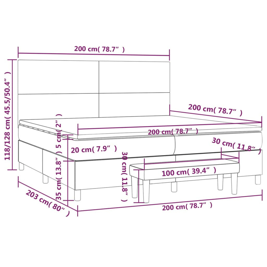vidaXL Boxspringbett mit Matratze Schwarz aus Stoff, B/T: 200 x 200 cm - Bild 4