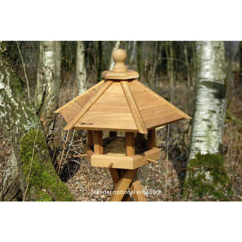 DOBAR Vogelhaus Anflug aus geöltem Eichenholz mit Futtersilo und Anflugstangen, braun, H x B x T: 62 x 55 x 43 cm - Bild 2