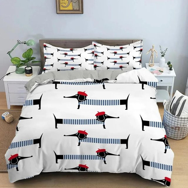 Lodestar Bettwäsche Set mit Dackel Cartoon Welpe 3D Design, Farbe Weiß, Material Mikrofaser, Breite: 140 cm, Länge: 210 cm - Bild 1