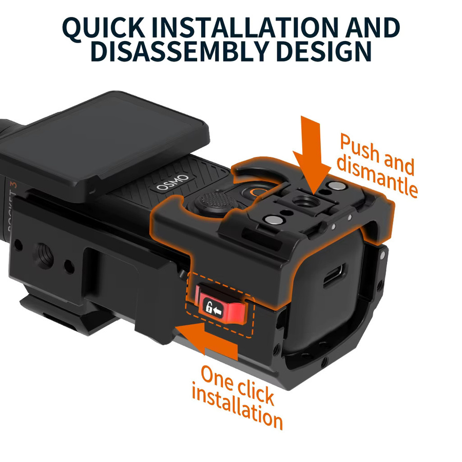 FEICHAO Metallkäfig mit Magnetgriff und Blitzschuh für DJI Osmo Pocket 4 und Pocket 3 in Schwarz - Bild 5