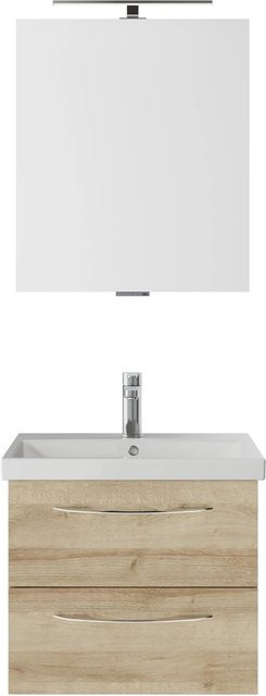Pelipal Badmöbel-Set Serie 4035, 3-teilig in Riviera Eiche mit Waschtisch, Waschtischunterschrank und Spiegelschrank mit LED-Beleuchtung - Bild 1