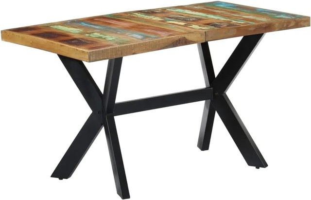 vidaXL Esstisch im Industrial Design aus Massivholz und Metall, Farbe Braun, B/T/H: 140 x 70 x 75 cm - Bild 1