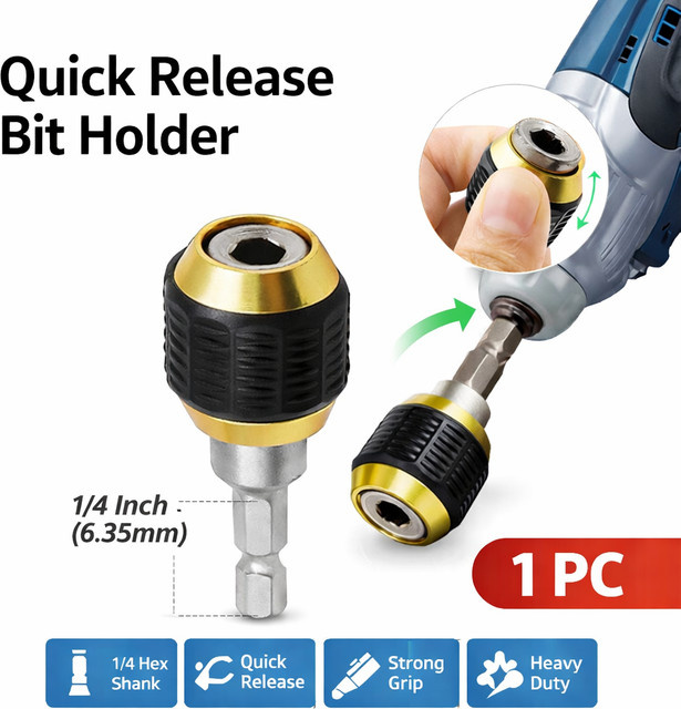 LIQU Nicht-magnetischer 1/4 Zoll Sechskant Schnellwechsel Bithalter mit Selbstverriegelung für Bohrer und Schrauber, Länge: 50 mm - Bild 1