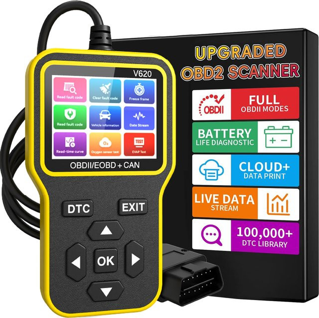 RUOGINSS OBD2-Scanner Diagnosetool mit Check Engine Light Code Reader, Reset-Funktion, Batterietester und Live-Daten in Gelb - Bild 1