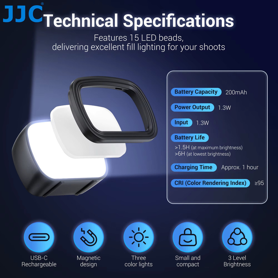 JJC Magnetisches Mini-LED-Hilfslicht für DJI Osmo Pocket 3, Wiederaufladbares Selfie-Fülllicht in Schwarz - Bild 4