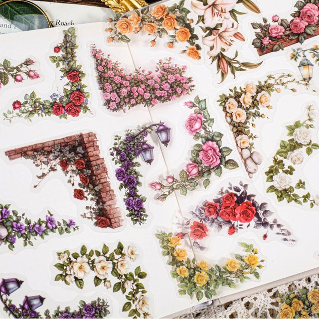 Journamm 30 Stück Blumen Eckaufkleber aus PET für DIY Tagebuch Dekoration und Scrapbooking in Mehrfarbig - Bild 1