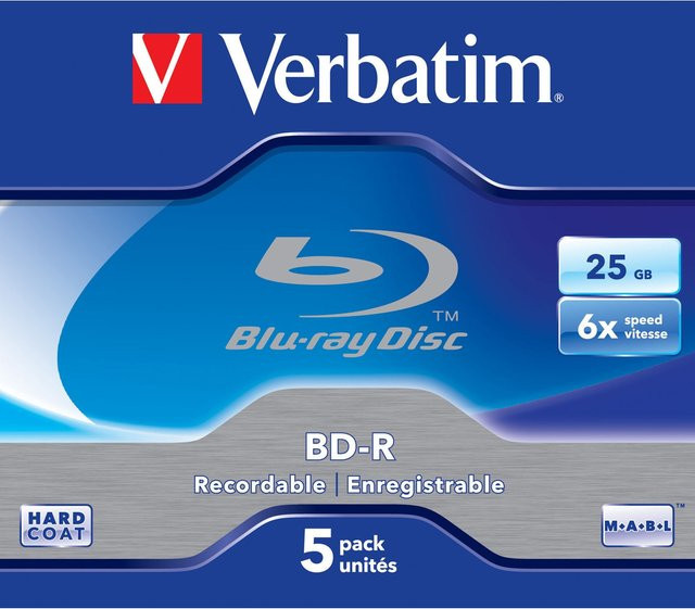Verbatim BD-R SL Blu-Ray-Rohlinge 25 GB 6x, 5er-Pack, Blau - Bild 1