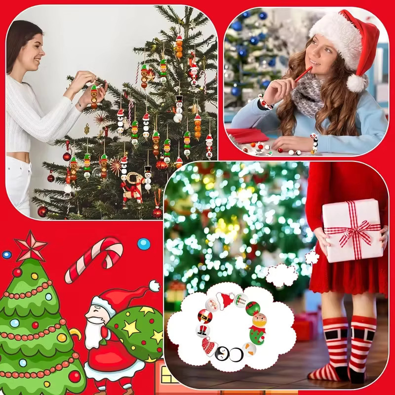 ZQNYCY DIY Weihnachten Holz Perlen Set mit Santa, Schneemann und Elf für Girlanden und Baumanhänger, Mehrfarbig - Bild 6