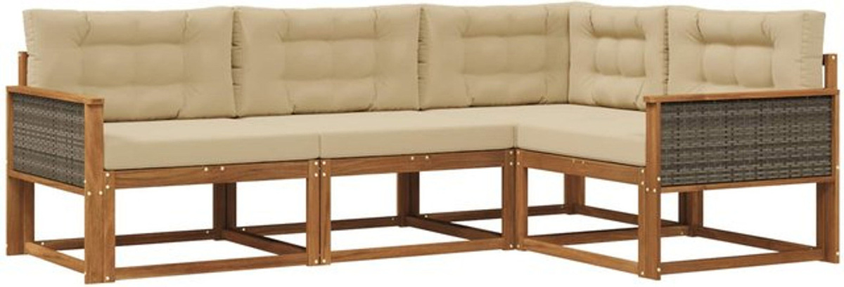 vidaXL Outdoor-Sofagarnitur aus Akazie mit Kissen, 4-teiliges Loungemöbel-Set in Natur und Beige - Bild 1