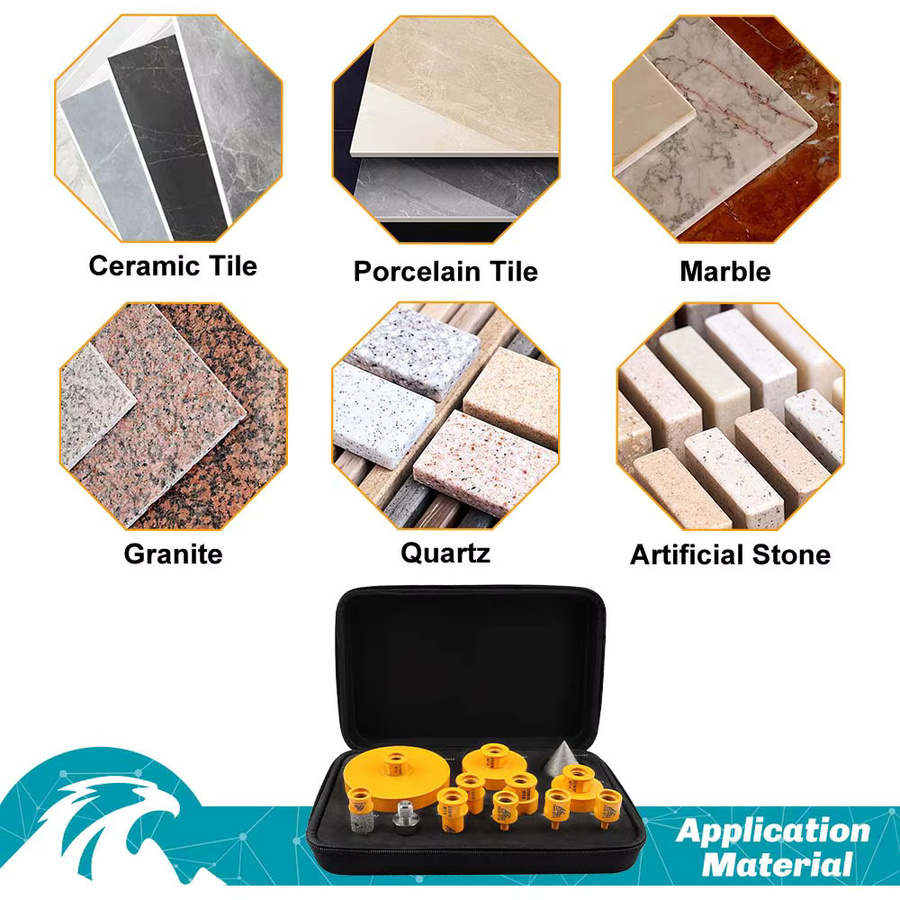EXFEIN Diamant-Fliesenbohrer-Set, 12-teilig mit Fingerfräser, Fasenbits und Adapter, Durchmesser: 6 mm, 8 mm, 20 mm, 25 mm, 35 mm, 50 mm, 68 mm, 110 mm - Bild 5