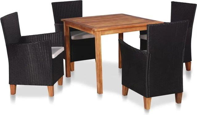 vidaXL 5-tlg Garten-Essgruppe Modell 3 aus Poly Rattan und Akazienholz in Schwarz und Braun - Bild 1