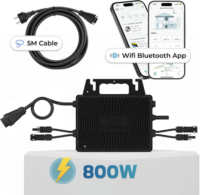Inver Energy Mikro-Wechselrichter 800 W IS-080S für Balkonkraftwerke in Schwarz mit 2 MPPT, Bluetooth & WIFI und IP67 Wetterfestigkeit - Bild 1