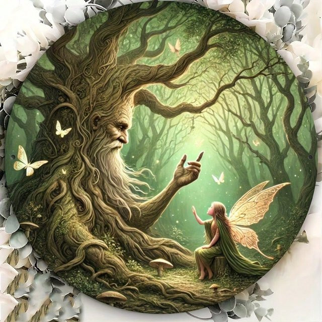 CIFBUY Vintage-Wandkunst aus Metall Rundes Waldszenschild mit Fantasy-Illustration in Mehrfarbig, UV-beständig - Bild 1