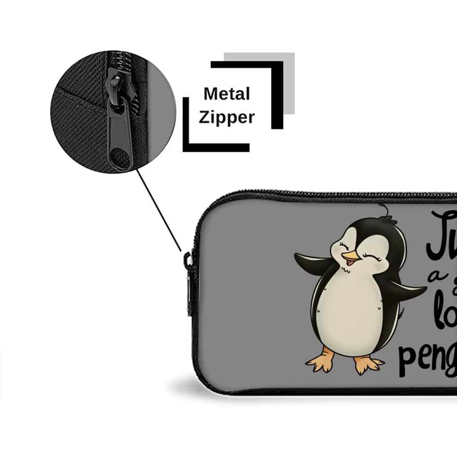 Einschichtiges Federmäppchen mit Pinguin-Aufdruck in Grau aus Polyester für Kinder - Bild 3