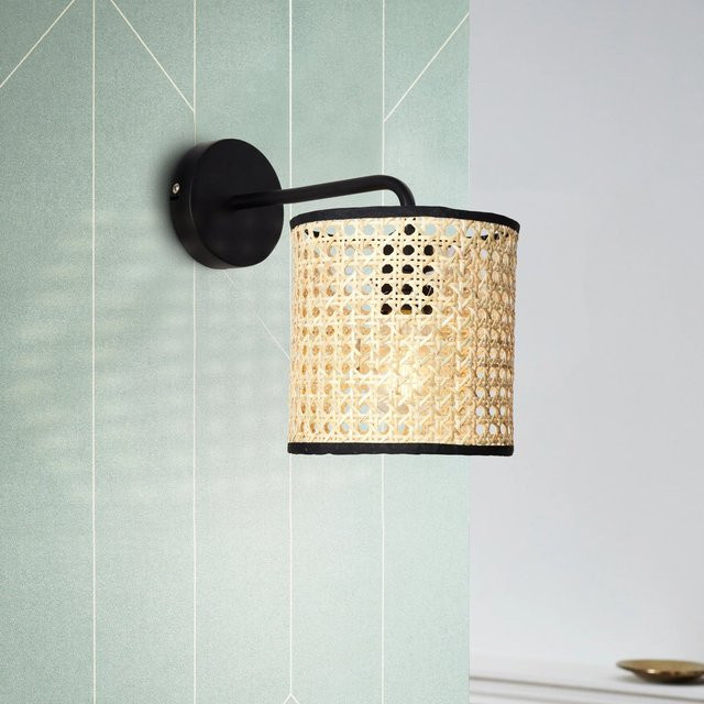 Brilliant Wandleuchte Wiley aus Rattan und Holz in Beige/Schwarz, E27, dimmbar - Bild 1