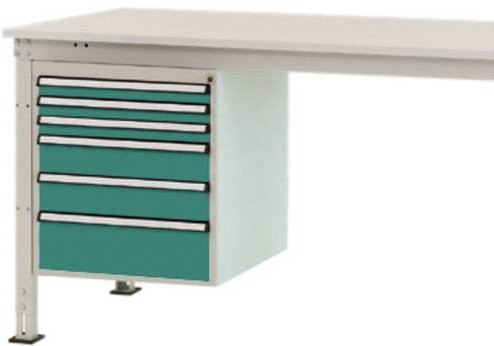 Manuflex ZB4913.0001 Gehäuse-Unterbau Stationär in Grün/Mehrfarbig mit 6 Schubfächern und Schloss, Nutzhöhe: 500 mm, für Tischtiefe: 1000 mm - Bild 1