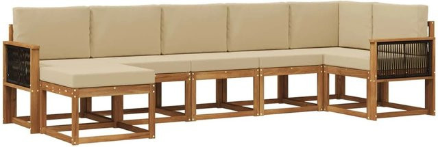 vidaXL Outdoor-Sofagarnitur L-Form aus Akazienholz mit 7 Kissen in Beige und Braun - Bild 1