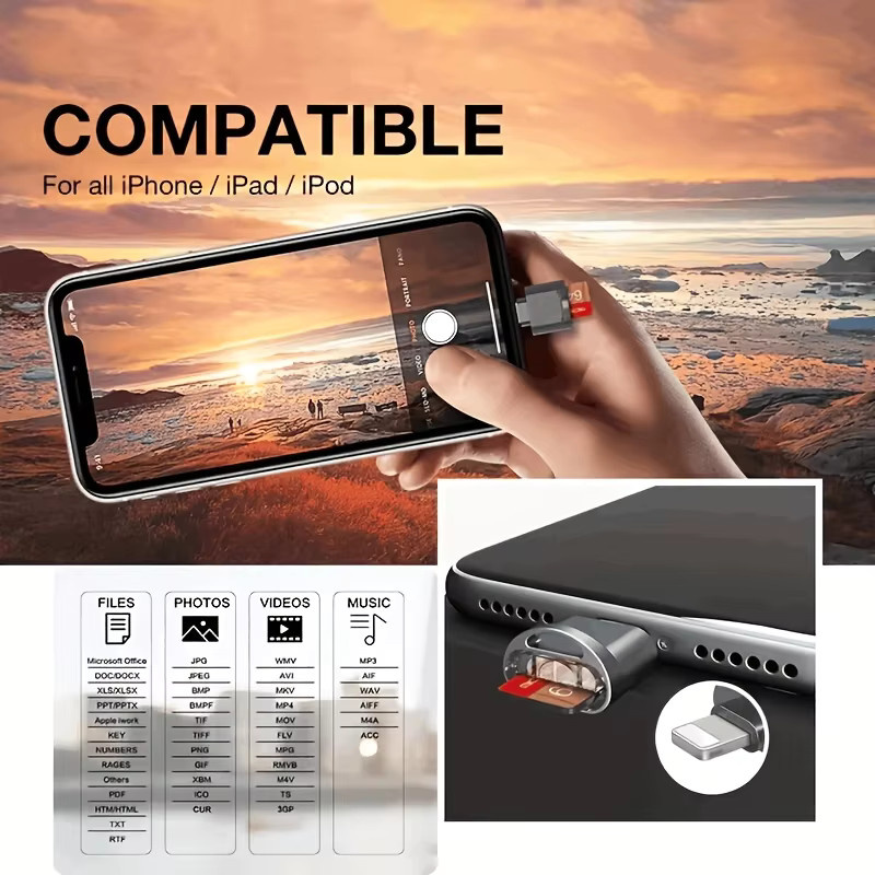 Huaxunyuan MFi-zertifizierter Lightning OTG-Adapter als SD/TF-Kartenleser für iPhone und iPad in Schwarz - Bild 6