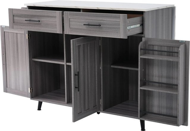 okwish Küchenwagen mit Holzarbeitsplatte und Rollen in Grau, B/T/H: 129 x 46 x 71-91 cm - Bild 1