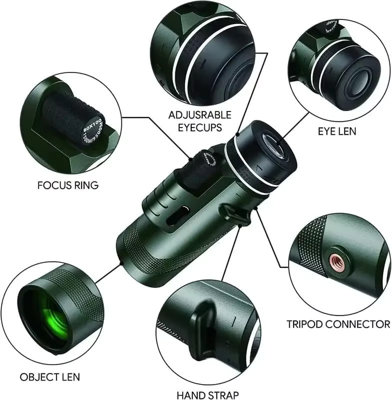 HD-Monokular mit BAK4-Prisma in Schwarz für Smartphone-Adapter und Stativ zur Vogelbeobachtung, Jagd und zum Wandern - Bild 2