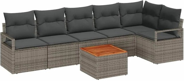 vidaXL Garten-Sofa-Set 7-teilig aus Polyrattan in Grau mit Gartentisch und Polsterauflagen - Bild 1