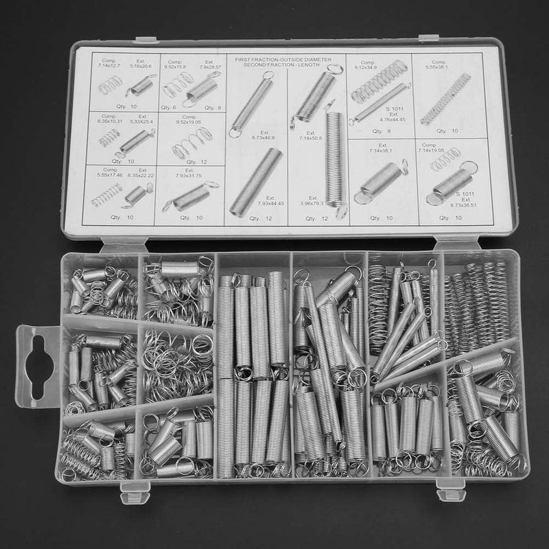 Fishine 200-teiliges Metallfedern Set aus Stahl, Sortiment für Zug- und Druckfedern in Grau und Silber - Bild 5