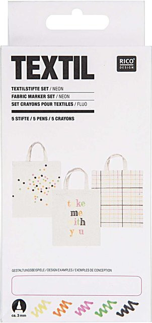Rico Design Textilstifte Neon in Multicolour, 5 Stück mit feiner Spitze - Bild 1