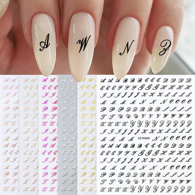 MAFANAILS Nagelaufkleber 3D Römische Buchstaben, Gold, Unisex - Bild 1