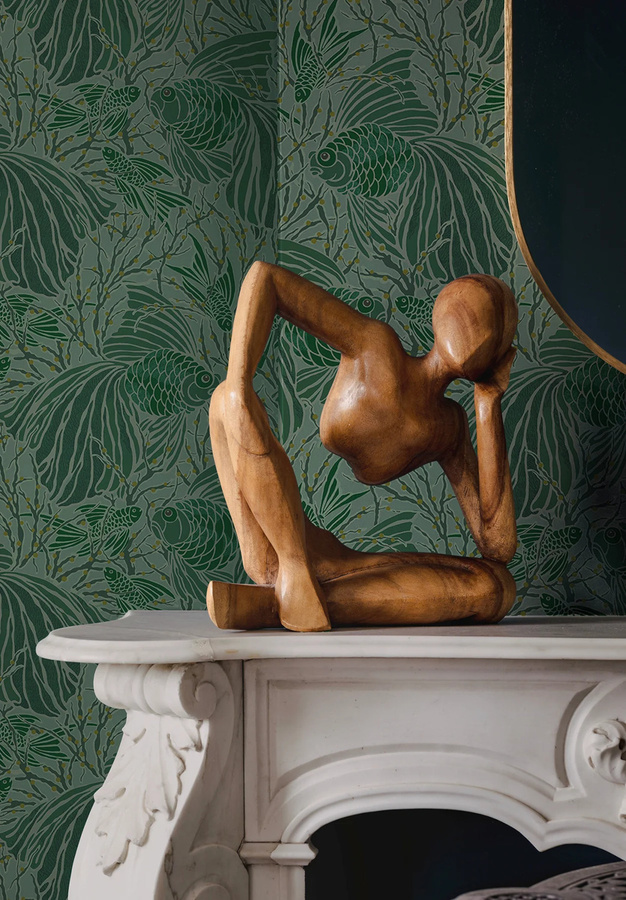 Isidore Leroy Tapete Cyprins Océan in Grün mit floralem Art Nouveau Design aus Vlies - Bild 1