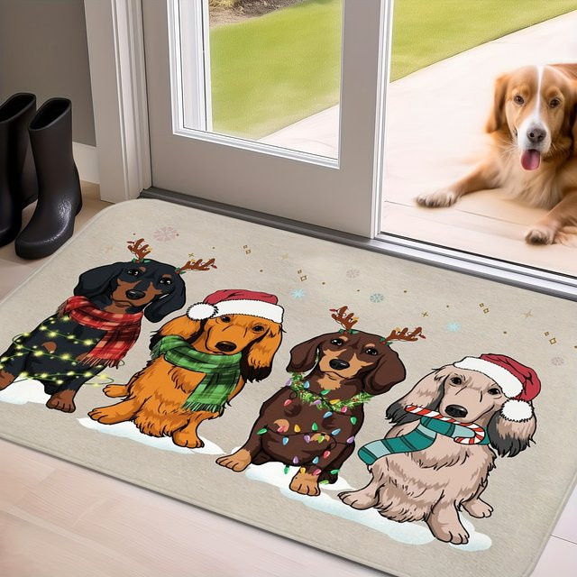ZZN Weihnachts-Dackel-Badeteppich aus ultraweichem Polyester-Strickstoff, rutschfeste und saugfähige Badematte in Rechteckform, B/T: 60 x 40 cm - Bild 1