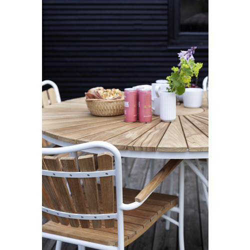 Cinas Gartentisch Ellen aus Teakholz und Aluminium in Weiss, Durchmesser: 110 cm, Höhe: 74 cm - Bild 3