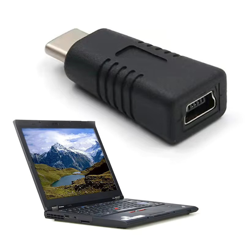 JINHF Mini-USB-Buchse auf USB-C-Stecker Adapter in Schwarz für Datenübertragung und Laden - Bild 2