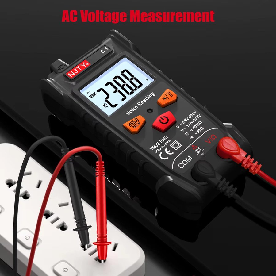 NJTY C1 Digitalmultimeter in Schwarz mit 4000 Zählungen, TRMS, AUTO-Reichweite und hintergrundbeleuchtetem LCD für AC/DC-Spannung und Widerstand - Bild 3