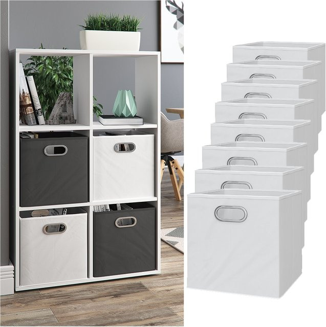 VICCO 8er Set Faltboxen aus Stoff in Weiß mit Griffen, B/T/H: 30 x 30 x 30 cm - Bild 1