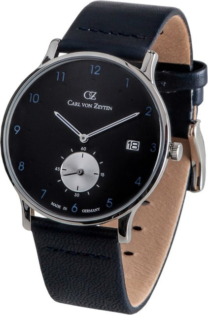 Carl von Zeyten Herrenuhr, Quarz, Edelstahl, Leder, Schwarz, 42 mm - Bild 1