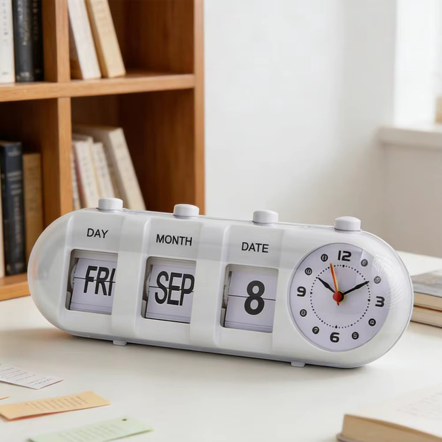 Digitaler Kalender im nordischen Stil mit automatischer Seitendrehuhr und manueller Kapsel, Schreibtischuhr und Wanduhr in Schwarz oder Weiß - Bild 2