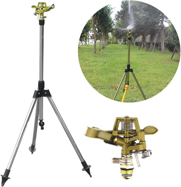Hochleistungs Impulsregner aus Zinklegierung und Edelstahl mit ausziehbarem Dreibeinstativ in Silber, verstellbar von 0-360 Grad - Bild 1