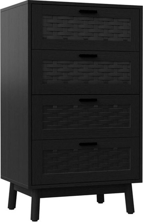 PXloue Kommode aus Holz mit 4 Schubladen in Rattanoptik, Schwarz, B/T/H: 55 x 39 x 95 cm