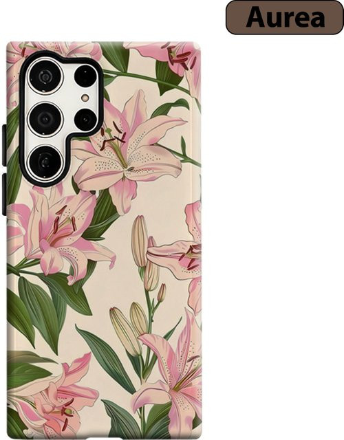 Stoßfeste Doppelschicht Handyhülle mit rosa Lilien Design für Samsung Galaxy S25 Ultra, S24 und S23 Ultra Plus in Pink/Multicolor - Bild 1