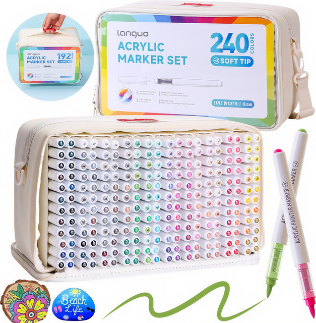 Kolorowys Acryl-Farbmarker Set mit Pinselspitze und Aufbewahrungsbox in Mehrfarbig - Bild 1