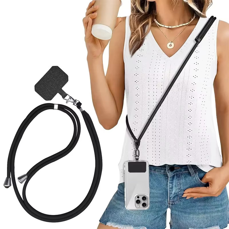 Fomscvka Universelles Multifunktions-Handy-Lanyard mit Patch, verstellbares Handy-Trageband und Hängekordel in Schwarz - Bild 5