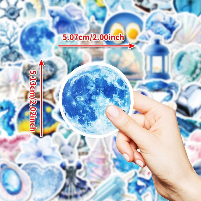 50 Dekorative Blaue Graffiti-Sticker mit Blauer Planet und Kristallmuschel Motiven, Maritime Aufkleber aus Papier - Bild 1