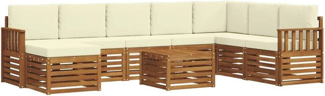 vidaXL Sofagarnitur 9-teilig aus Massivholz Akazie in Natur und Creme mit Polsterung und Armlehnen - Bild 1