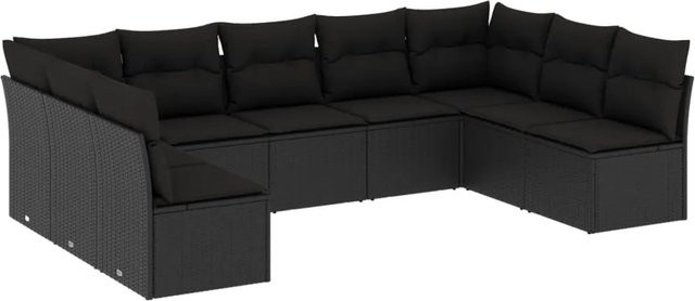 vidaXL 9-tlg. Garten-Sofagarnitur in U-Form aus schwarzem Poly-Rattan mit Sitzkissen und Rückenkissen - Bild 1