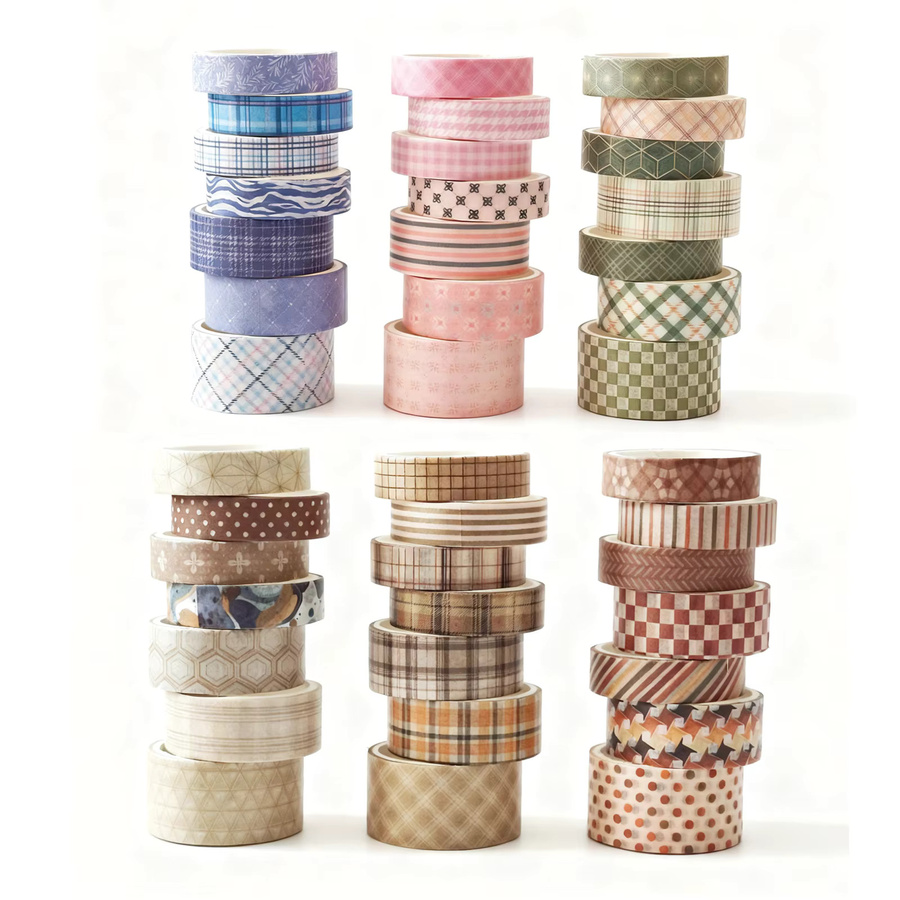 42 Rollen Washi-Tape-Set mit kariertem Design in Braun und Multicolour für Scrapbooking und Bullet Journaling - Bild 2
